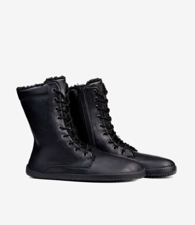Ahinsa Women’s Jaya Winter barefoot Zip-up black boots with black fur