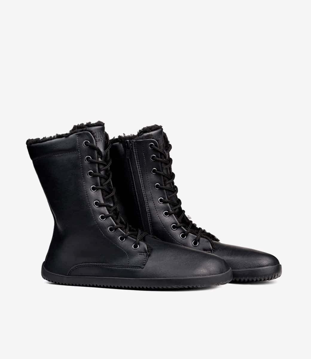 Ahinsa Women’s Jaya Winter barefoot Zip-up black boots with black fur