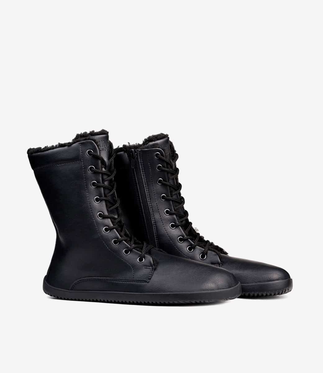 Ahinsa Women’s Jaya Winter Ultra Comfort Zip-up black boots with black fur
